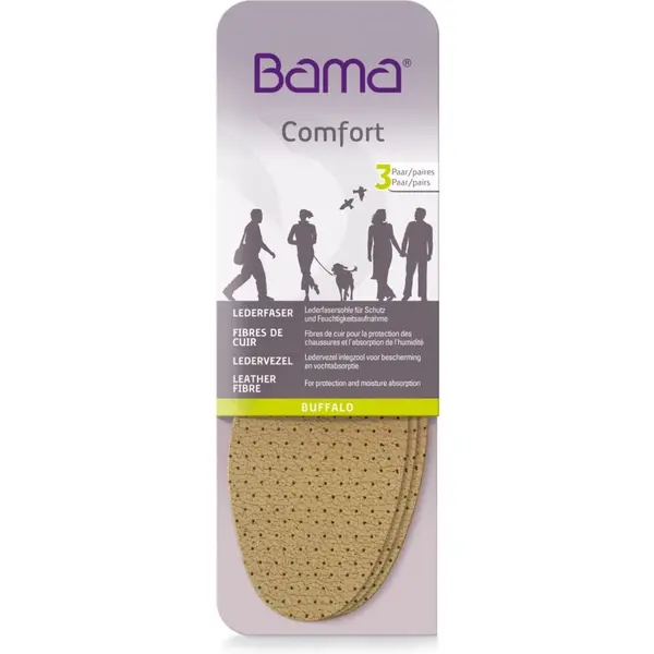 Bama Standard Buffalo Leather Fibre Insoles – 3 Pairs | Moisture-Absorbing, Breathable Perforated Inserts For Boots, Trainers, Sneakers And Loafers thumbnail
