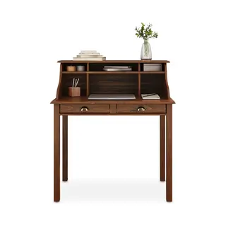 Idimex Marlene Secretaire Met 2 Laden En 6 Vakken, Kastanjekleurig - Praktisch Bureau Met Opbergruimte Van Massief Hout, Landhuisstijl - Frontaal