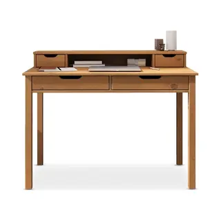 Idimex Bureau Raul L 114 Cm Van Massief Hout, Eikenkleur, Met Vier Laden En Een Opbergnis, Geïntegreerd Display, Ideaal Voor Kleine Ruimte En