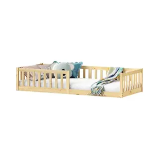 Idimex Gustavo Vloerbed Met Valbescherming, Massief Grenen, Naturel, 90 X 200 Cm, Vloerbed Met Montessori Valbescherming