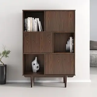 Idimex Simona Dressoir Hoog, 95 X 139 Cm, Van Massief Hout, Walnoot, Met 3 Deuren En 3 Planken, Serviesset In Hoogte, Scandinavische Vintage Stijl,