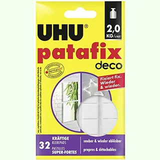 Uhu Patafix Deco, Starke, Wieder Ablösbare Und Wieder Verwendbare Klebepads, Klebekraft Bis Zu 2 Kg, 32 Stück
