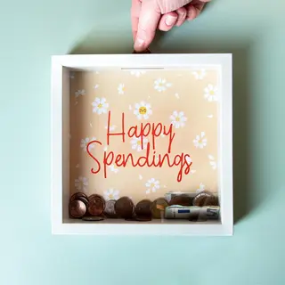 Houten Spaarpot - Happy Spendings Van Ootb