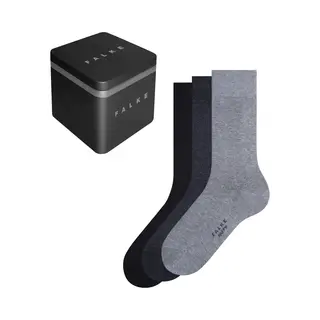 Falke Happy Box, 3 Pakjes Van 3 Paar Katoenen Herensokken, Blauw, Grijs, Zwart, Dun, Meerkleurig, Zonder Motief, Voor Alle Gelegenheden