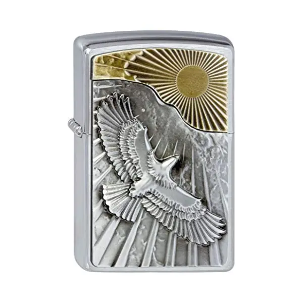 Zippo Windproof Lighter - Eagle Sun Fly - Brushed Chrome - Refillable For Lifetime Use - Adjustable Flame - Gift Box - Metal Construction - Made In thumbnail