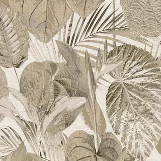 As Creation - Botanical Garden Leaves Wallpaper Taupe Grey Textured Paste The Wall