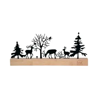 Unus Metalen Kerstdecoratie, Herten- En Vogelsilhouet Met Bos, 30 X 13 X 2, 5 Cm, Met Bamboe Sokkel, Zwart, Moderne Decoratie Voor Ramen, Tafel, Open