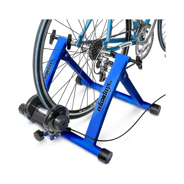 Relaxdays Indoor Bicycle Resistance Trainer, 6 Gears, For 26-28" Wheels Indoor Cycling Stand, Cardio Workout, Blue thumbnail