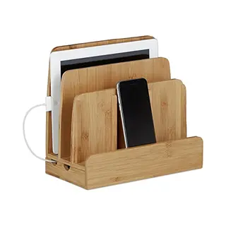 Oplaadstation Bamboe - Smartphone En Tablet Houder - Organizer - 23 X 25, 5 X 13, 5 Cm