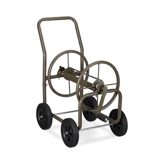 Schlauchwagen Xl, Fahrbare Schlauchtrommel, Metall, Für 60m Schlauch, 4 Räder, Mit Kurbel, 90° Abrollen, Braun - Relaxdays
