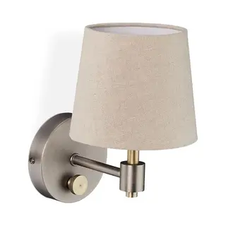 Relaxdays 10033894 Vintage Wandlamp Dimbaar Met Schakelaar En Lampenkap E14 Stof Beige Zilver 23 X 15 X 21 Cm