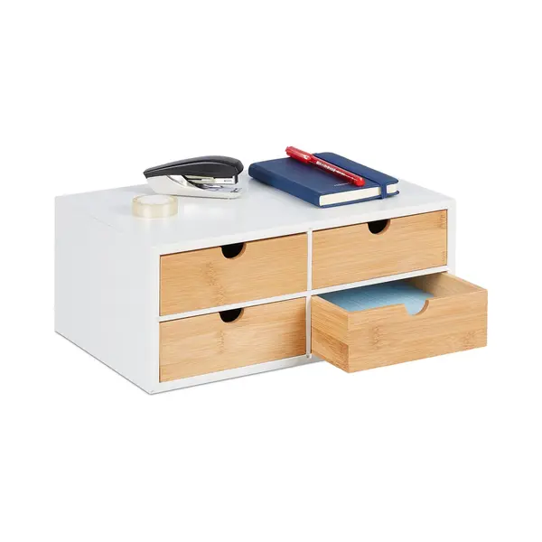 Bureau Organizer - Met 4 Lades - Bamboe - Mdf - 14 X 33 X 21 Cm - Wit/natuur thumbnail