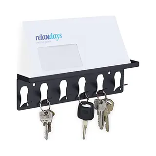 Relaxdays Key Holder, Board, With Shelf, 6 Hooks, Modern Design, HxWxD, 7 X 24.5 X 5 Cm, Home, Decoration, Wall, Black