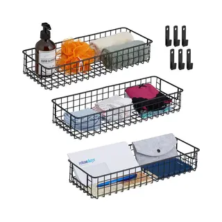Draadmand Set Van 3 - Muur - Opbergmand - 7, 5 X 41 X 16 Cm - Metalen Mand - Handgrepen