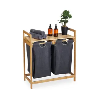 Dubbele Wasmand - 2 Waszakken En Plank - 37 Liter - 73x64x33 Cm - Badkamer