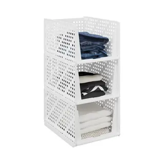 Relaxdays Kast-organizer, 3 Stuks, Opbergsysteem Voor Kleding, Stapelbaar, Uittrekbaar, 24, 5 X 33, 5 X 43, 5 Cm, Badkamer, Wit