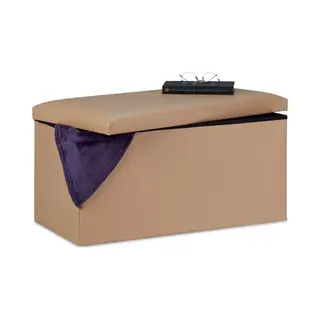 Zitbank Met Opbergruimte - Kunstleer - Opvouwbaar - 84 L - Slaapkamer - Halbank - Beige