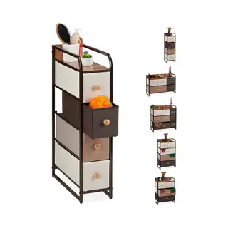 Relaxdays Dresser, 4 Drawer Compartments, With Shelf, 4 Folding Baskets, Fabric, Steel Frame, 84.5x20x49.5 Cm, Brown