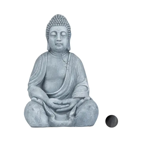 Relaxdays - Sitting Xl Buddha Figurine, 50 Cm, Feng Shui, Outdoor, Garden, Decorbig Zen Buddha Figurine, Light Grey thumbnail