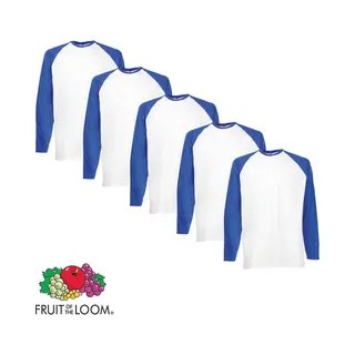 5 Pack Fruit Of The Loom Longsleeve T-shirts Royal/Wit Xxxl (3XL)