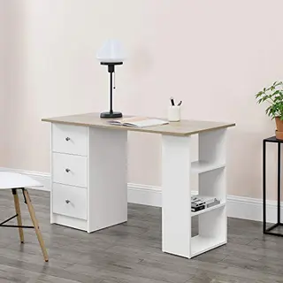 en.casa Bureau Lemberg Met 3 Lades 120x49x72 Cm Wit En Eiken