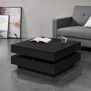 [en.casa] Salontafel Voor Woonkamer, Elegant, Met 4 Vakken, Opslag, 75 X 75 X 35, 5 Cm, Melamine Spaanplaat, 15 Mm, Zwart Glanzend