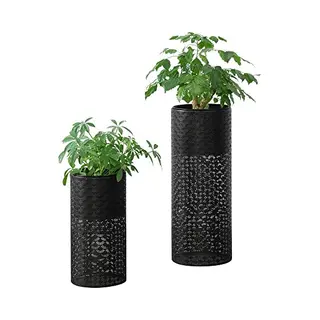 [en.casa] Set Van 2 Plantenstandaarden, Set Bloempotten, Set Bloembakken, Vazen, Metaal, Verschillende Maten, Zwart