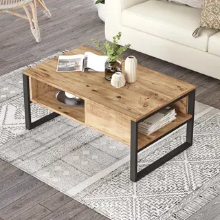 Salontafel Laukaa Met Plank 100x60x45 Cm Rustiek Eiken En Zwart [en.casa]