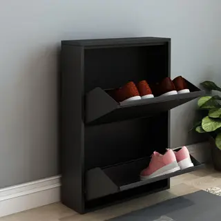 Schoenenkast Sokndal 2 Kleppen Zwart 71x50x15 Cm [en.casa]