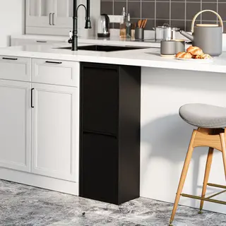 Afvalscheidingskast Sollentuna Met 2 Vakken Zwart 93x33x25 Cm [en.casa]