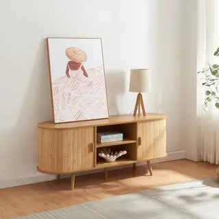 [en.casa] Dressoir Met Schuifdeuren En 2 Planken, Commode, Tv-kast, Servies, Scandinavische Stijl, Voor Woonkamer, Slaapkamer, Kantoor, Bamboe, Mdf,