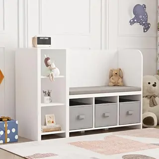 Kinderrek Høylandet Met Zitbank 76x112x40 Cm Wit En Grijs [en.casa]