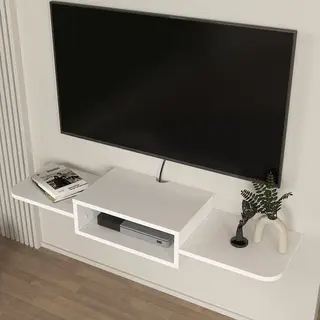 [en.casa] Tv-meubel Wandmontage, Zwevende Tv-houder, Met Open Opbergvak, Geïntegreerde Kabeluitgangen, Stabiel, Modern, Praktisch, Woonkamer,