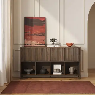 [en.casa] Sideboard Lukkodso Wohnzimmerschrank Mit 4 Türen Push-to-Open Kommode Mit 8 Fächern 77 X 145 X 30 Cm Walnussoptik