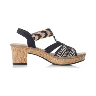 Rieker Damen Pantoletten 638C7, Frauen Slipper, sommerclogs, Schlupfschuhe, schluepfschuhe, Slides, Slip-ons, Mules, schwarz Kombi (00), 39 Eu / 6 Uk
