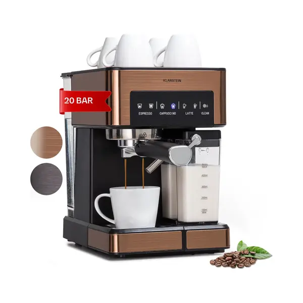 Klarstein Small Electric Coffee Maker With Milk Frother, Coffee Makers, Espresso Coffee Machines, 20 Barista, Stainless Steel 1350 W For Ground thumbnail