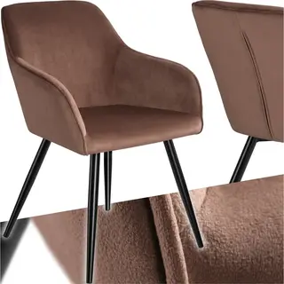 Tectake® Eetkamerstoel Marilyn - Met Armleuningen - Elegante Stoel Met Gevoerde Zitting In Fluweellook - Gestoffeerd - Zwarte Metalen Poten -