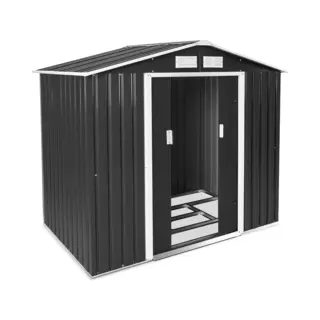 Tectake® Tuinhuis Met Puntdak - Metaal Fundering - Weerbestendig - Tuinschuur - Fietsenberging - Fietsenhok - Gereedschaps Schuur - 214 X 130 X 185