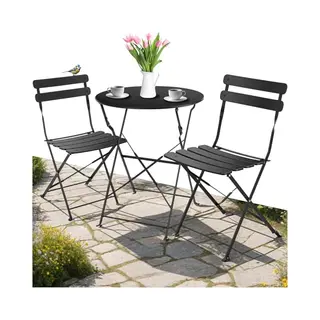Tectake® Inklapbare Bistroset Voor 2 Personen - Stalen Frame - Tafel En Tuinstoelen - Voor Balkon En Terras - Buitenset - Tuinset - Klaptafel En