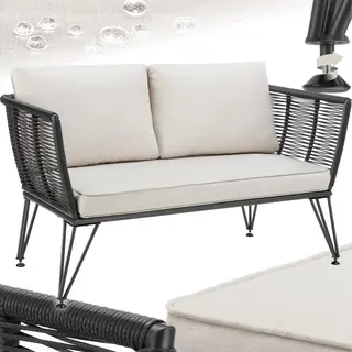 Tectake Rieten Loungebank, Compacte Tuinbank Met Dikke Kussens, Ideaal Voor Balkon, Tuin Of Terras, Elegante En Comfortabele Loungebank Voor Buiten,