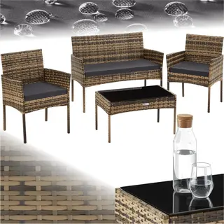 Tectake® - Wicker Tuinset Palese - Zitgroep Voor 4 Personen - Tuinmeubelset Met Loungebank, Tuintafel En 2 Tuinstoelen Inclusief Zitkussens -