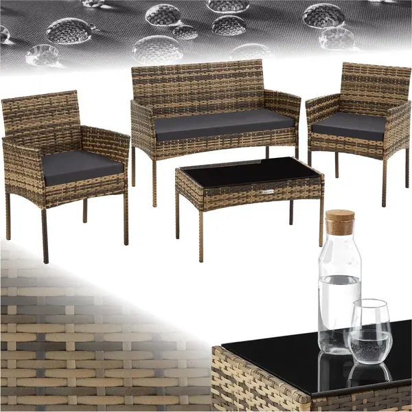 Tectake Rattan Garden Set Palese In Natural | Size, 4 Person thumbnail