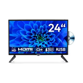 Medion 59.9 Cm 24" Full Hd Tv Met Dvd Speler Perfect Voor Camping Camper Vrachtwagen Tuin 12V Auto Adapter Triple Tuner Hdmi Usb, MD824001
