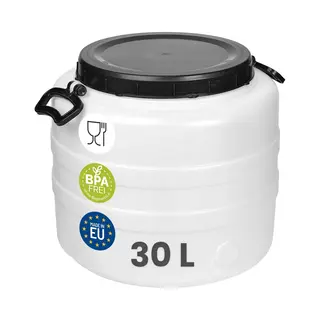 Garronda Voedselvat, 30 L, Kunststof, Hdpe, Vat, Grote Opening Voor Water, Opslag En Gisting, Regenwateropvangbak, Gd-0187, Wit