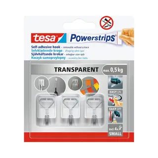 Tesa, Zelfklevende Haken + Zelfklevende Spijkers, Clothes Hook Powerstrips, 3 Pcs, Transparent