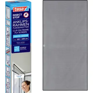 Tesa Insektenschutz-Fensterrahmen Insect Stop Anklipsrahmen - Fliegengitter Für Fenster, (Packung, 1-St., Inkl. Fiberglas-Netz In Anthrazit, Rahmen