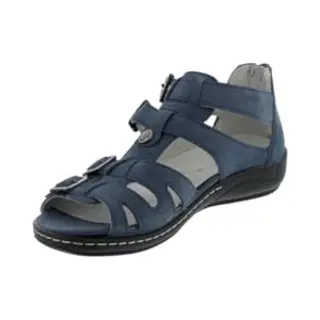 Waldläufer Damen Riemchensandalen Heliett Sandale Nubukleder Fußbett Bequem Freizeit Uni Blau Jeans Klettverschluss Bequem Weit