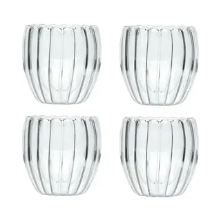 Intirilife 4x Dubbelwandig Thermoglas - Gestreepte Stijl - 190ml Inhoud - Mondgeblazen Geïsoleerd Voor Latte Macchiato, Als Theeglas Of Koffieglas