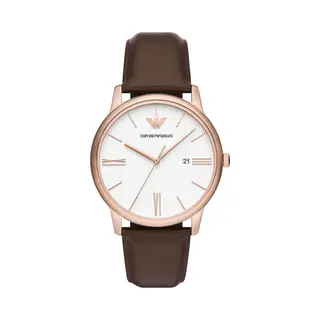 Emporio Armani Minimalist AR11572 Men's Watch – 42mm White Dial Brown Leather Strap