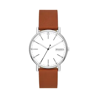 Skagen Signatur Watch For Men, Quartz Three Hand Movement With Leather Strap